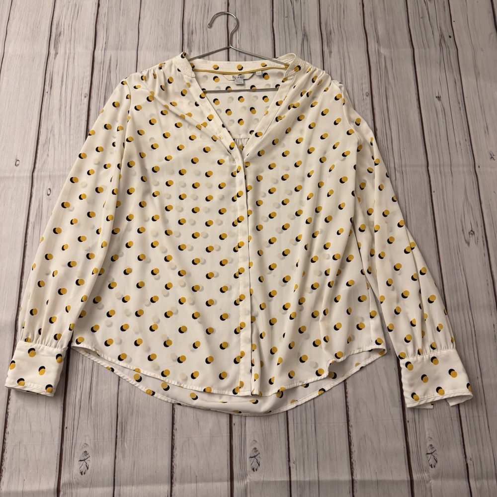 Boden Olive Ivory Mini Shadow Spot Yellow Dot Button Down Blouse Size US 12